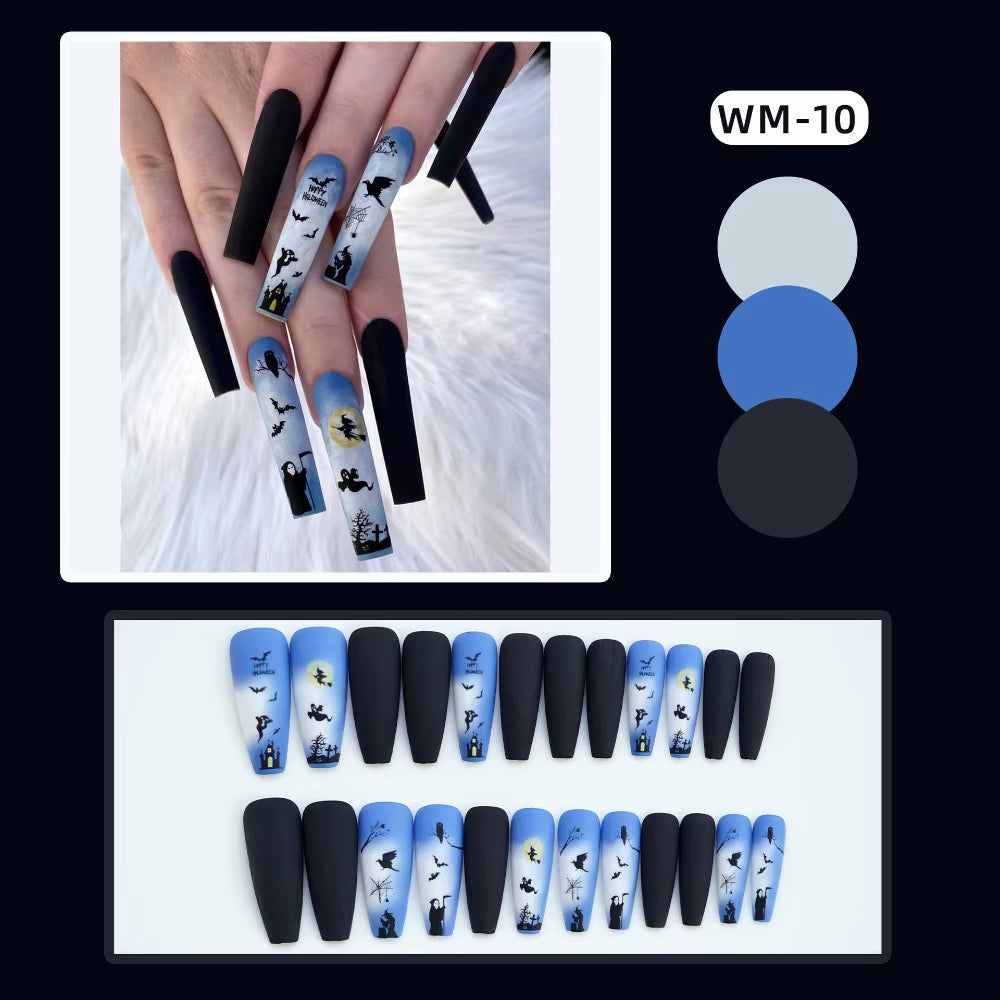 24Pcs Halloween Skull Almond False Nails Detachable Ballerina Nails Wearing Nail Press on Nails Artificial Nail Tips