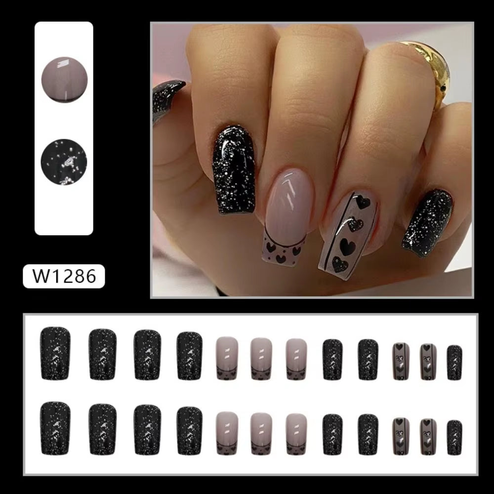 24Pcs Halloween Skull Almond False Nails Detachable Ballerina Nails Wearing Nail Press on Nails Artificial Nail Tips