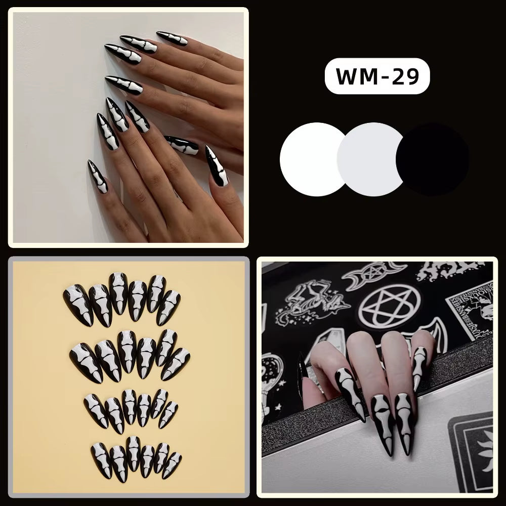 24Pcs Halloween Skull Almond False Nails Detachable Ballerina Nails Wearing Nail Press on Nails Artificial Nail Tips