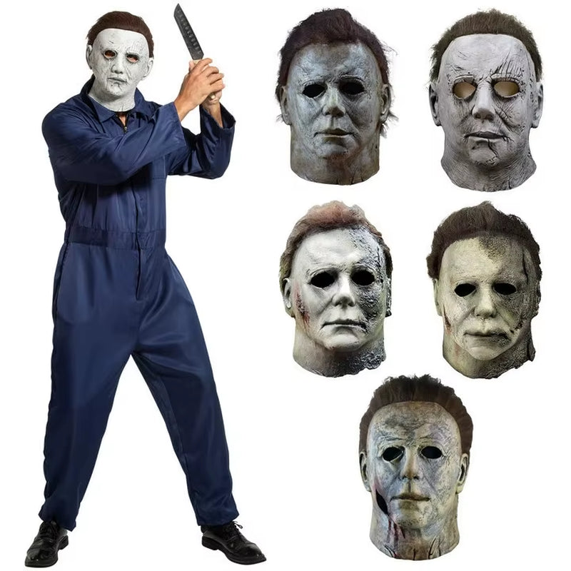Halloween Michael Myers Mask Scary Killer Full Head Mask Creepy Fire Burn Scar Latex F